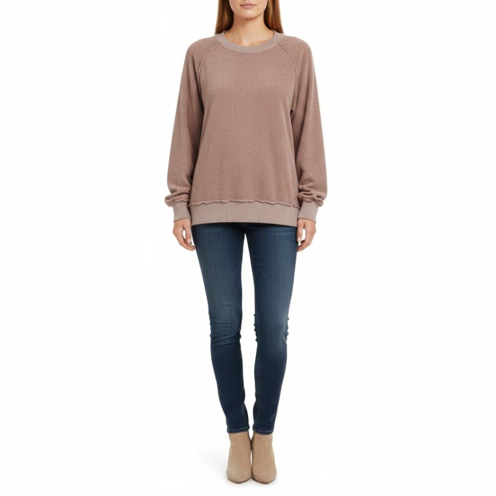 Michael Stars Women’s Sweatshirt Brown Textured‎ Terry Raglan Casual Cozy – M